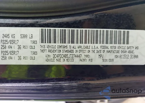 2018 Dodge Journey Se from USA, damaged, VIN 3C4PDCAB5JT274447